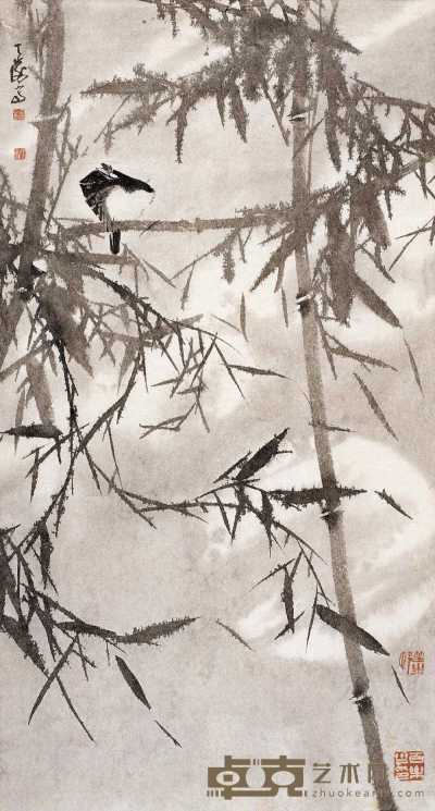 韩天衡 竹林眠禽图 片 85×45cm